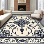 Vintage Ivory Dark Floral Medallion Rug