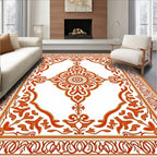 Ornate Crimson and Gold Scrollwork Area Rug