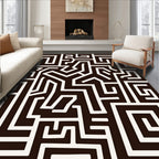 Abstract Black White Geometric Labyrinth Rug