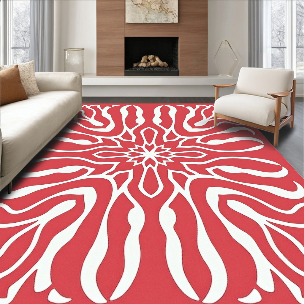 Coral White Organic Floral Burst Rug