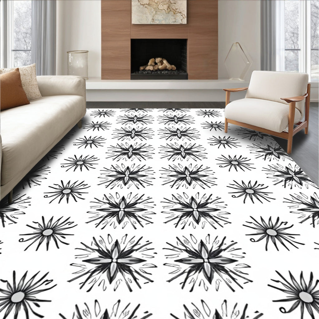 Monochrome Starburst Radial Symmetry Rug