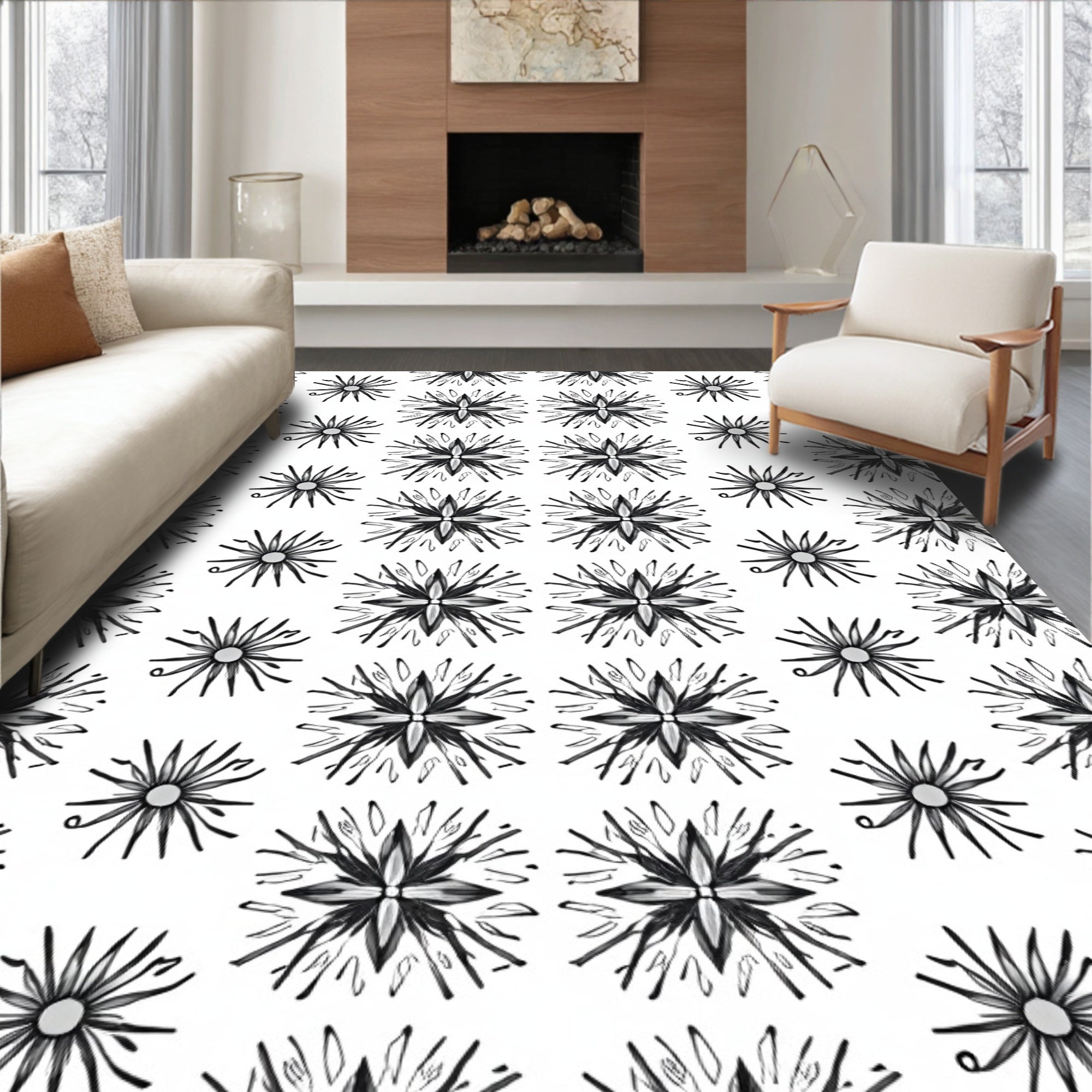 Monochrome Starburst Radial Symmetry Rug