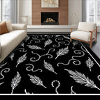 Black White Feather Swirls Collage Rug