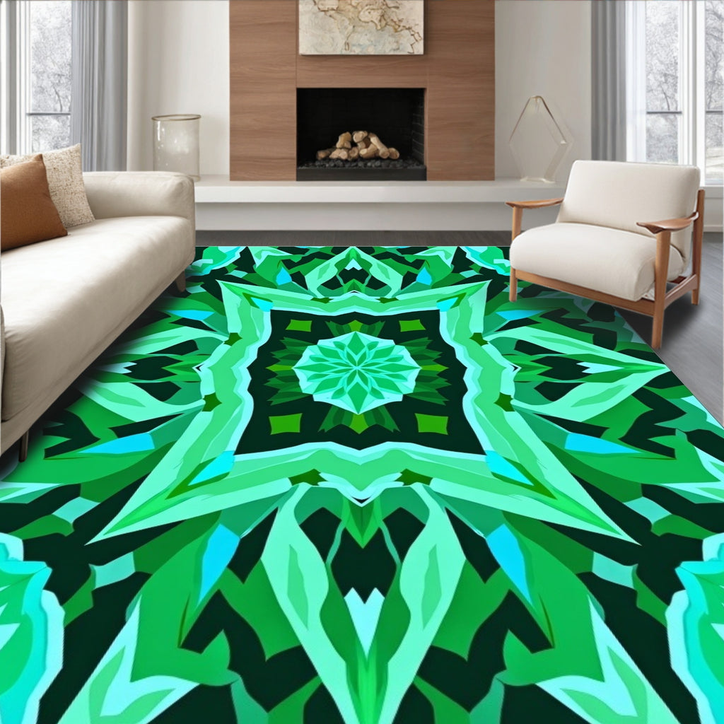 Emerald Starburst Mandala Intricate Rug