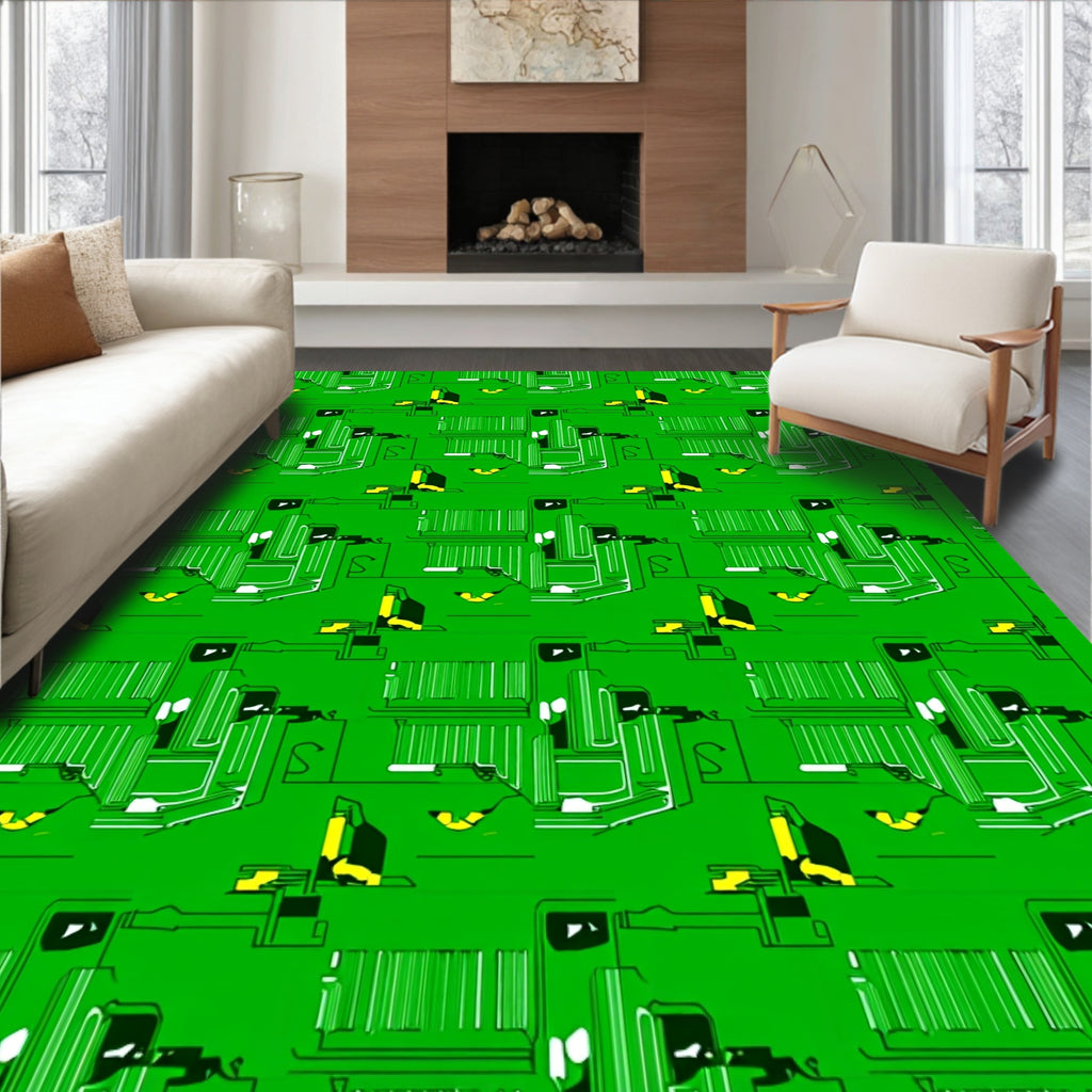 Electric Green Circuit Board Abstract Rug
