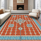 Terracotta And Azure Geometric Starburst Rug