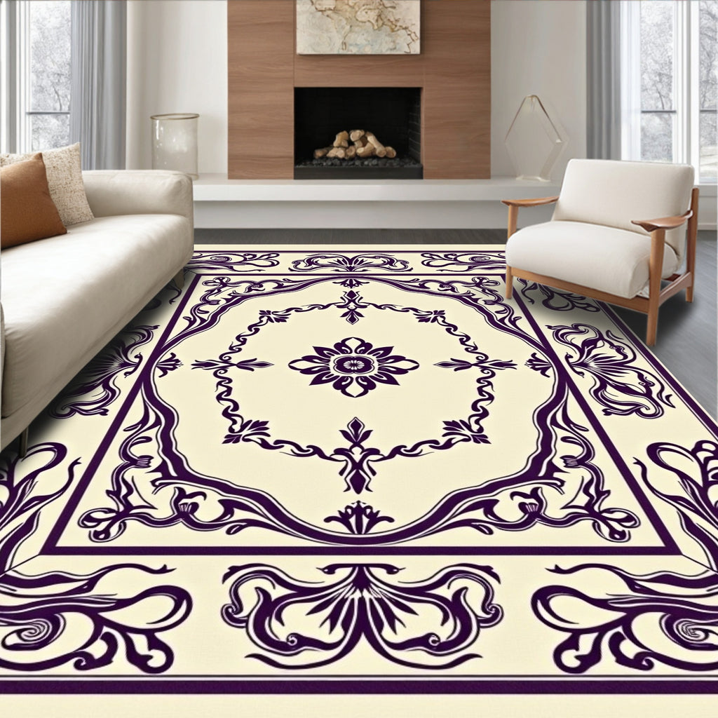 Elegant Plum Floral Square Medallion Rug