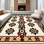 Cream and Brown Geometric Medallion Rug