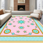 Pink Turquoise Gold Floral Medallion Frame Rug