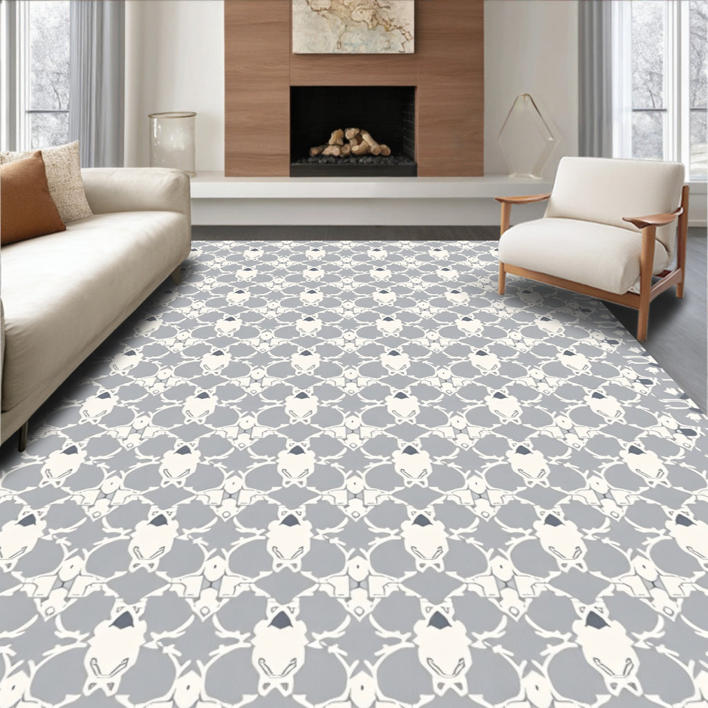 Pale Gray Lattice Organic Medallion Rug