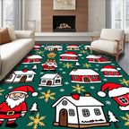 Festive Santa Houses Snowflake Celebration Rug