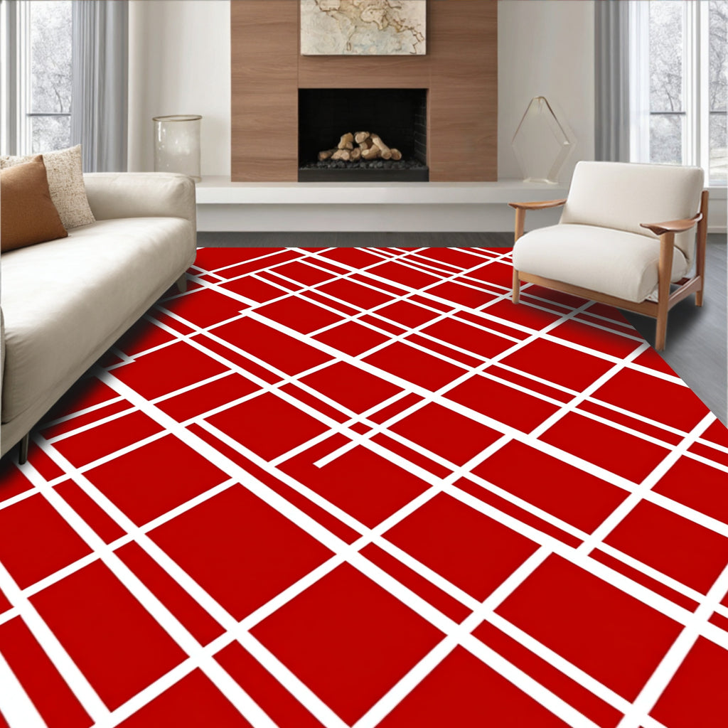 Bold Red Intersecting Lines Rug