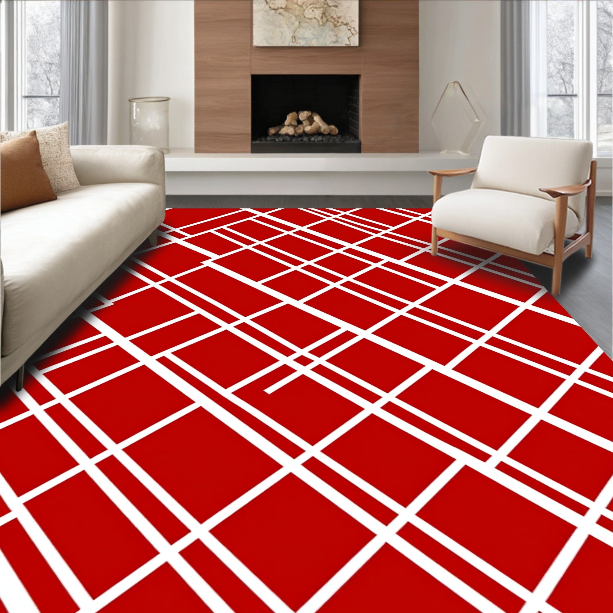 Bold Red Intersecting Lines Rug