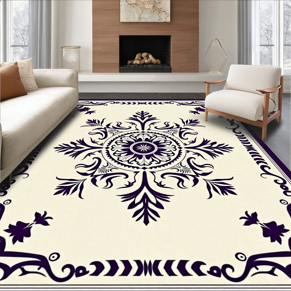 Deep Plum Floral Medallion Border Rug
