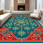 Teal Red Gold Snowflake Medallion Rug