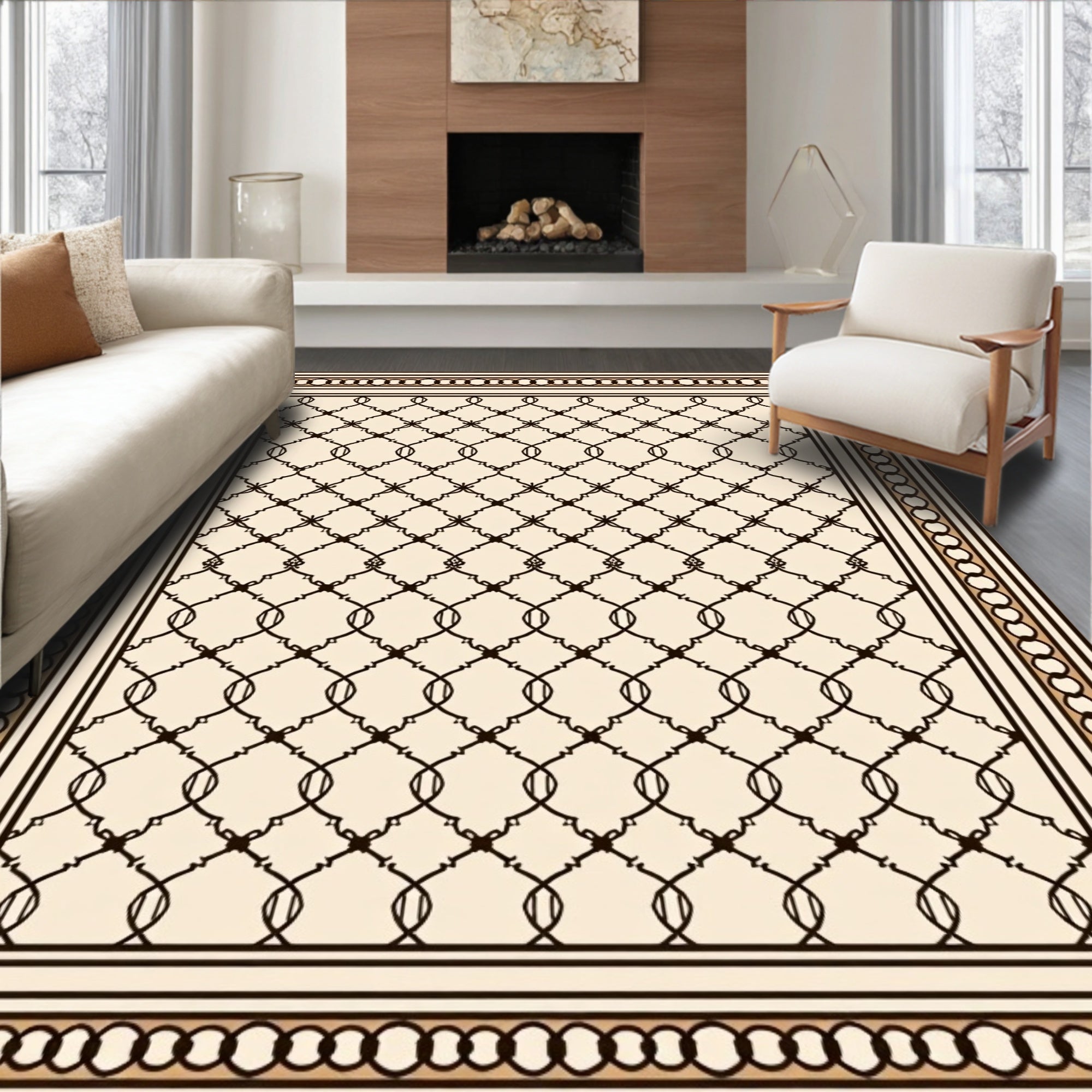 Neutral Chain Link Border Rug
