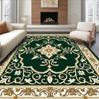 Emerald Green Floral Scroll Medallion Rug