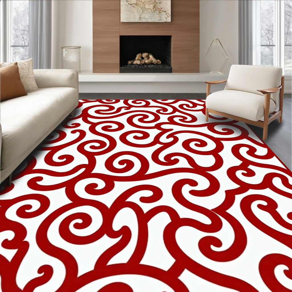 Currant Red Swirls Continuous Flow Rug