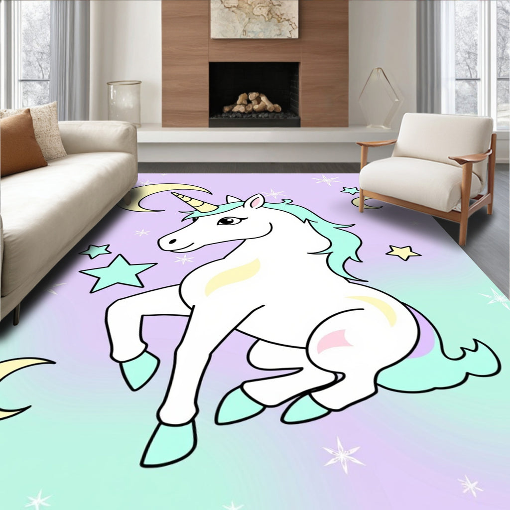 Whimsical Unicorn Moon Star Magical Rug