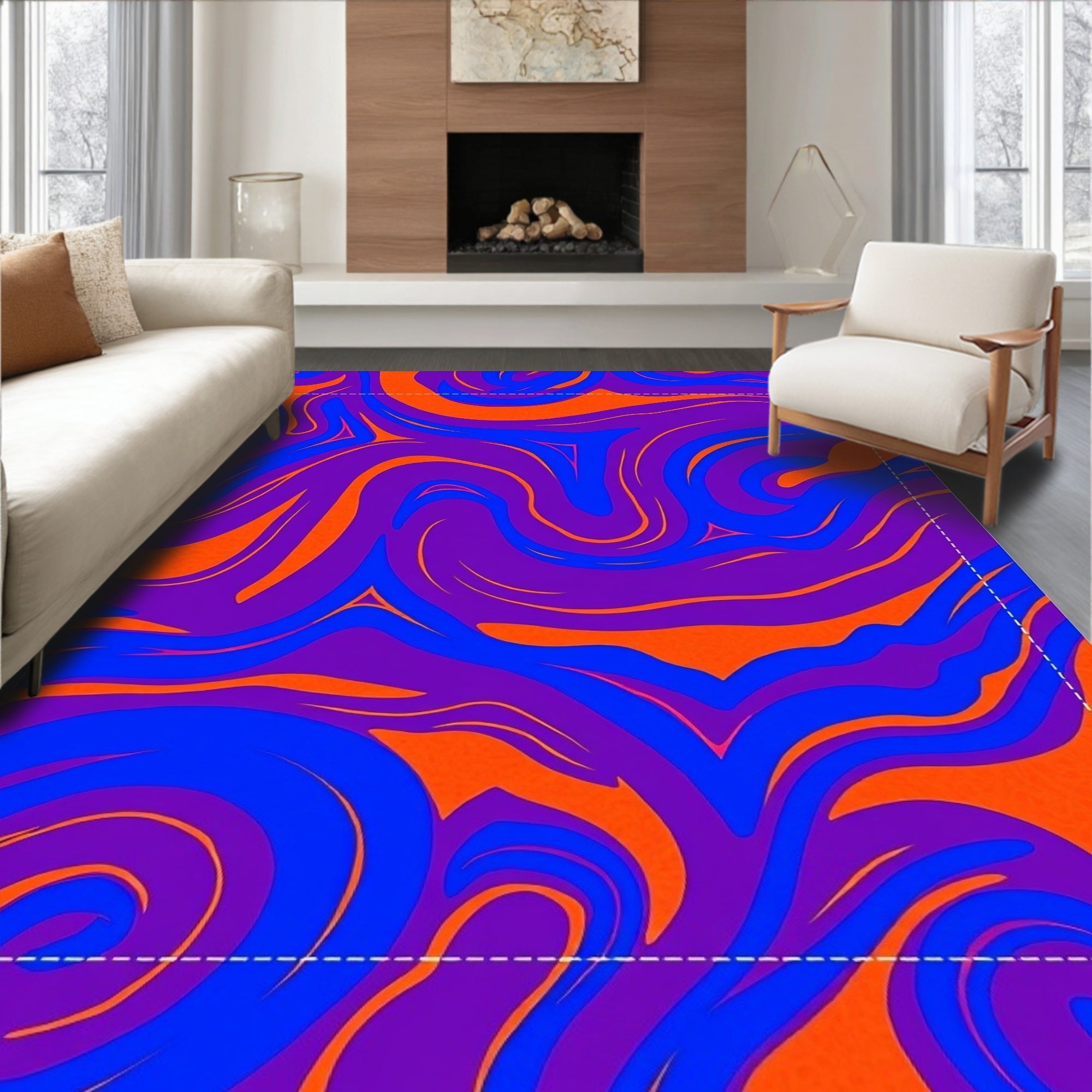 Vibrant Purple Blue Orange Swirl Rug