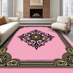 Pink Golden Floral Scroll Border Rug