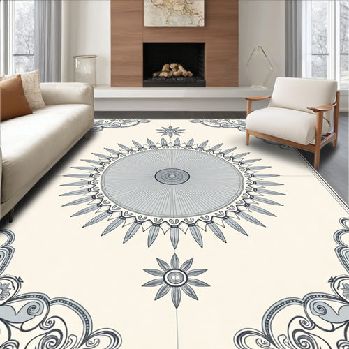 Antique Blue Sunburst Floral Medallion Rug
