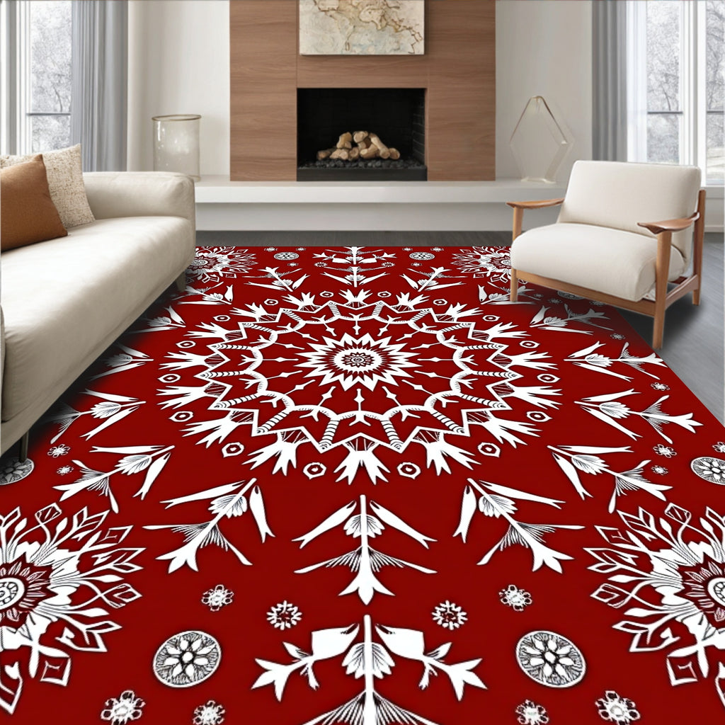 Crimson mandala snowflake graphic Rug