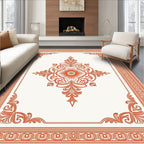 Vibrant Orange Scrollwork Medallion Frame Rug