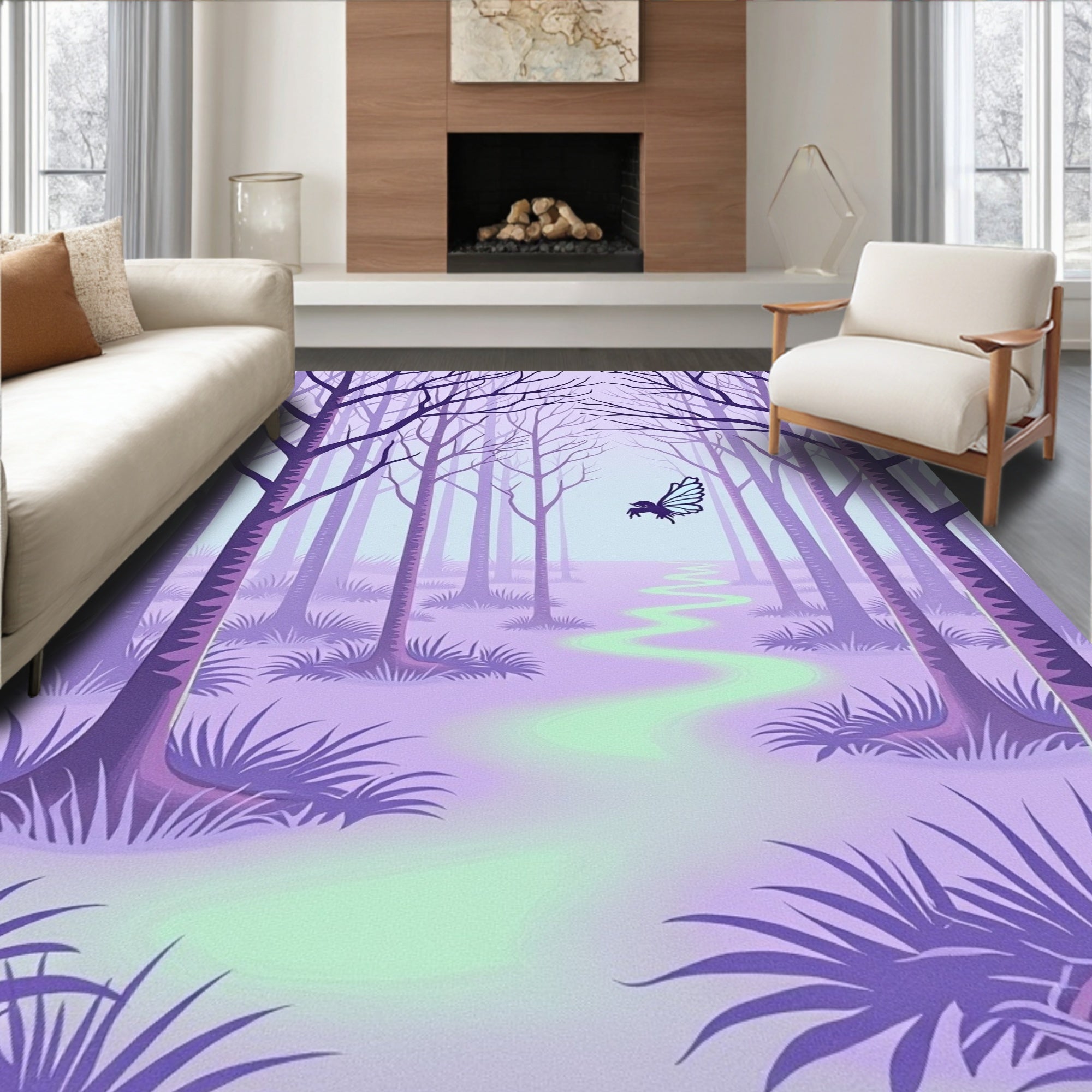 Whimsical Purple Forest Mythical Creature Rug