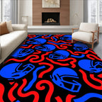 Crimson Blue Helmet Swirl Collage Rug