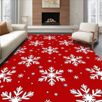 White Snowflakes on Red Field Rug