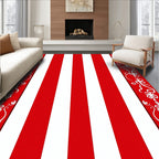 Red white striped ornate border Rug