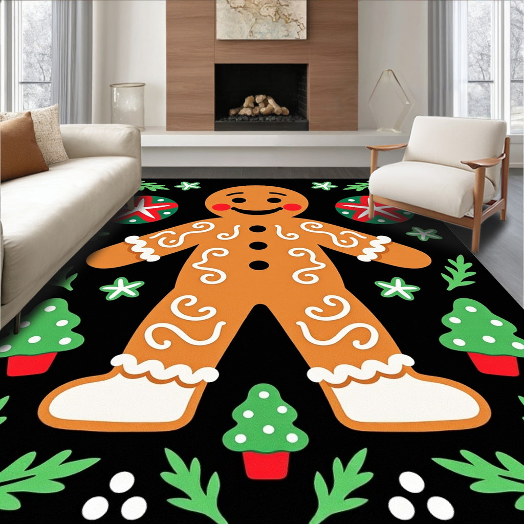 Cheerful Gingerbread Man Christmas Trees Rug