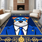 Blue And Gold Ornate Dog Portrait Rug