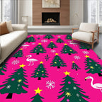 Pink Christmas Trees Flamingos Snowflakes Rug