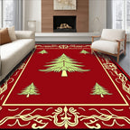 Festive Crimson Pine Forest Border Rug