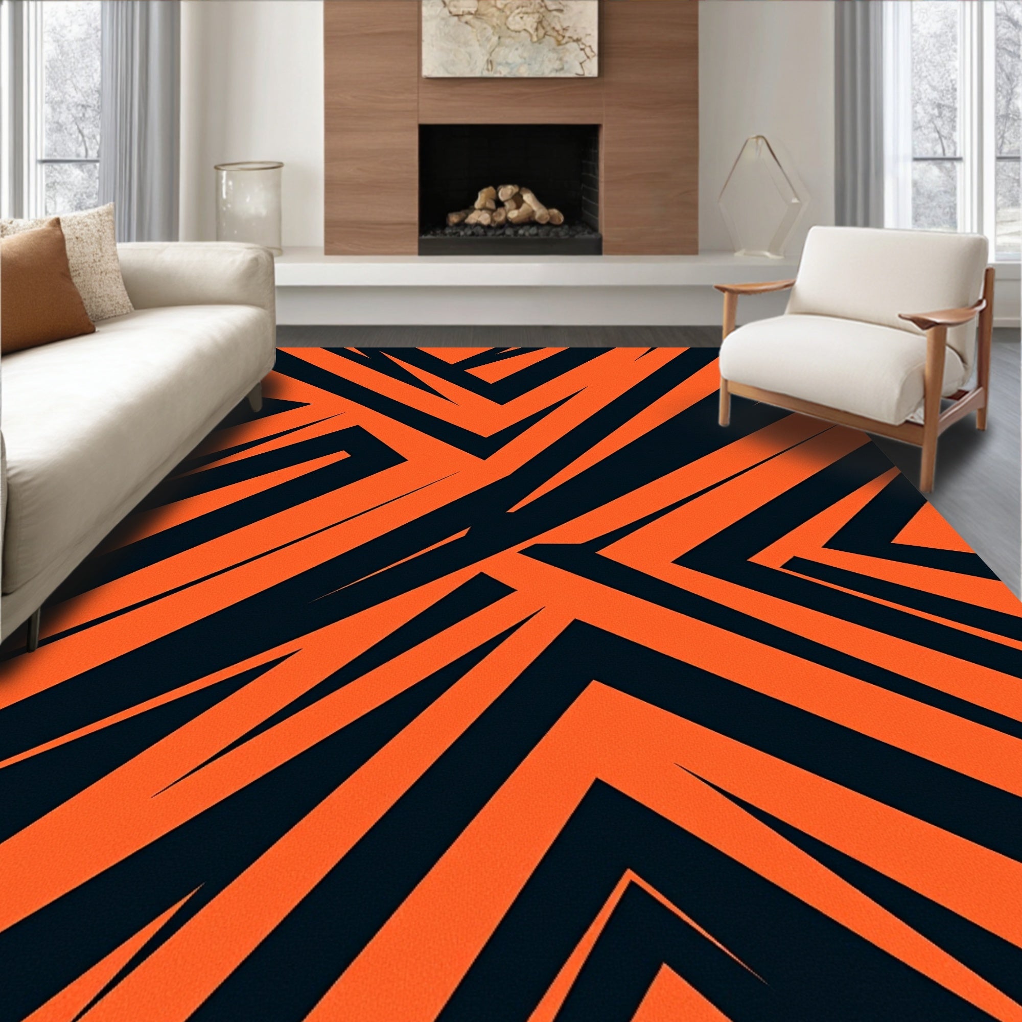 Bold Orange Jagged Lines Rug