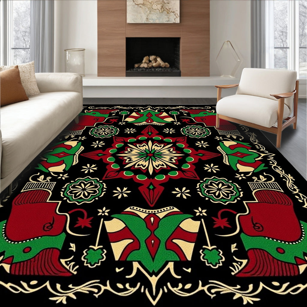 Central Star Red Green Folk Rug