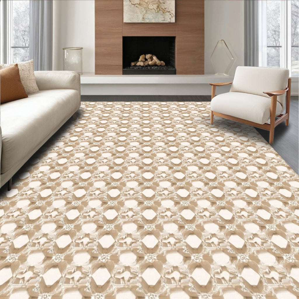 Tan Woven Lattice Medallion Rug