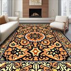 Orange Black Floral Medallion Rug