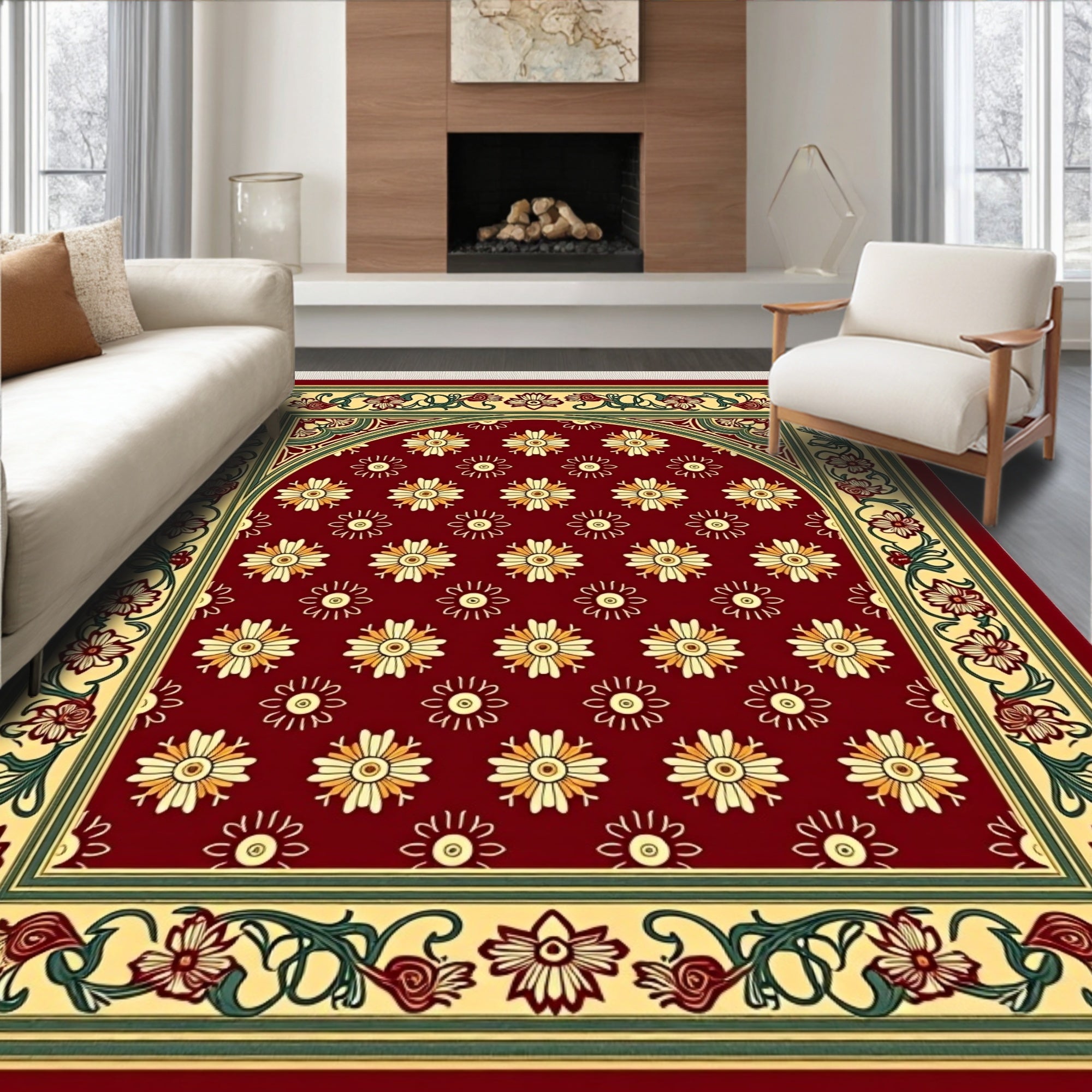 Crimson Floral Garden Arch Rug