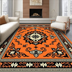 Vibrant Orange Floral Scroll Rug
