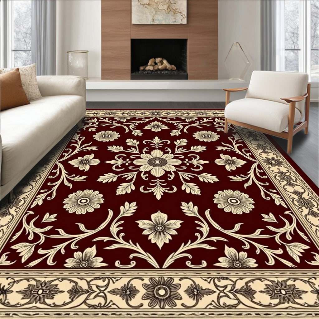 Ornate Floral Scrollwork Area Accent Rug