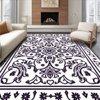 Ornate Black Floral Scroll Medallion Rug