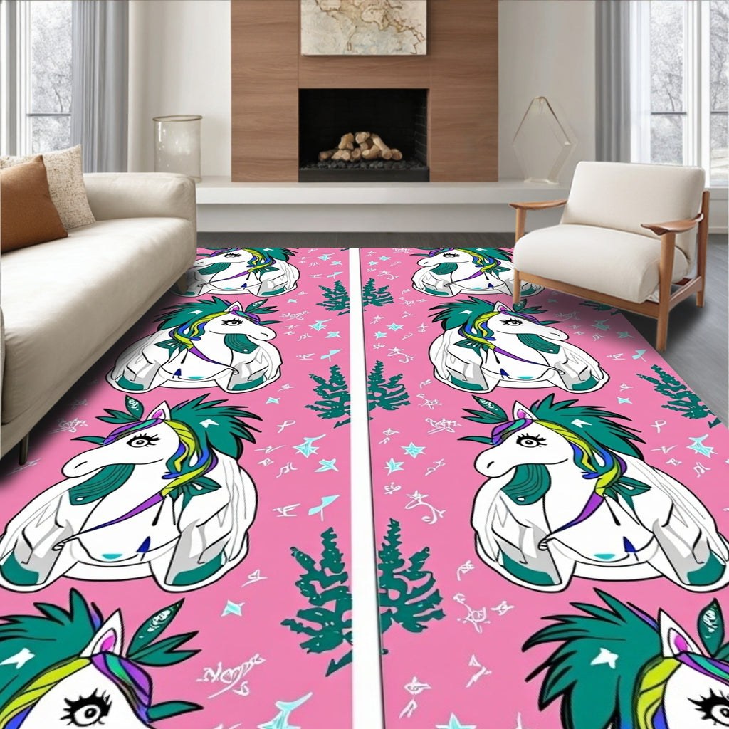 Pink Unicorn Starry Night Meadow Rug