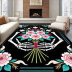 Skeleton Hands Holding Pink Roses Bouquet Rug