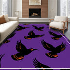 Purple Flying Black Birds Orange Eyes Rug