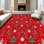 Green Christmas Trees and Stars Red Rug