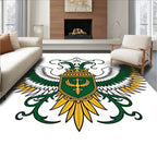Ornate Green Gold Crested Emblem Rug