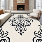 Classic Black Damask Cream Ornament Rug